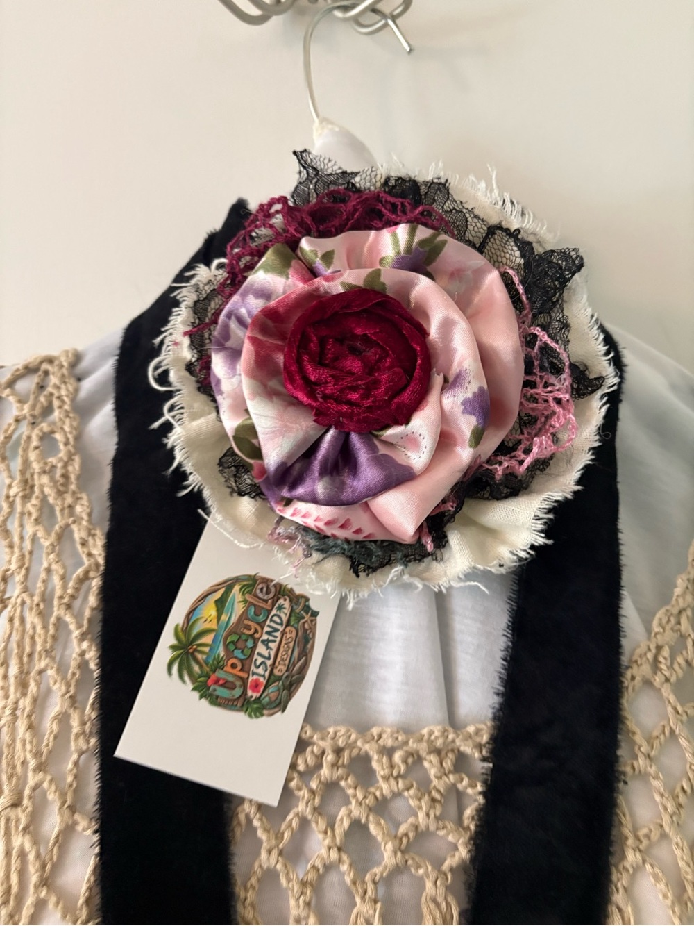 Floral Fabric pink Burgundy Jabot